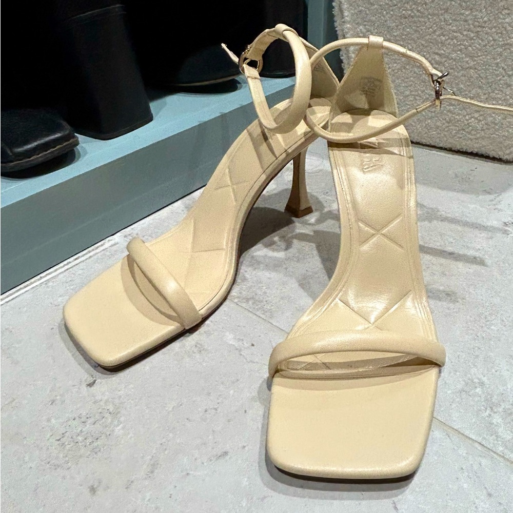 Zara Square Toe Ankle Strap Heels